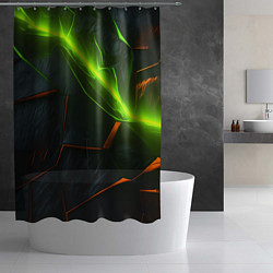 Шторка для душа Green neon abstract geometry, цвет: 3D-принт — фото 2