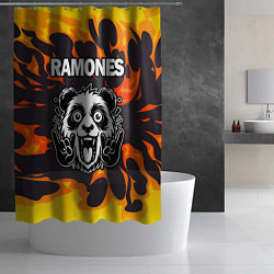 Шторка для душа Ramones рок панда и огонь, цвет: 3D-принт — фото 2