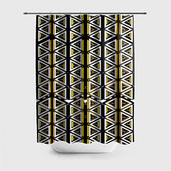 Шторка для душа Жёлто-белые треугольники на чёрном фоне, цвет: 3D-принт