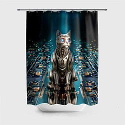 Шторка для душа Кибер кот сидит на печатной плате, цвет: 3D-принт