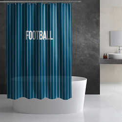 Шторка для душа Синий с белым полосатый узор с надписью футбол, цвет: 3D-принт — фото 2