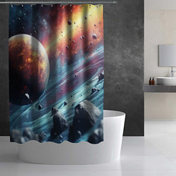 Шторка для душа Объемный космос и планеты, цвет: 3D-принт — фото 2