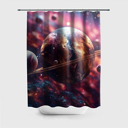 Шторка для душа Объемный космос и планеты, цвет: 3D-принт