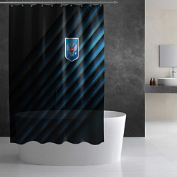 Шторка для душа Синяя абстракция и герб России, цвет: 3D-принт — фото 2