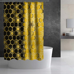 Шторка для душа Киберпанк соты шестиугольники жёлтый и чёрный с па, цвет: 3D-принт — фото 2
