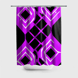 Шторка для душа Чёрные квадраты и белые полосы на фиолетовом фоне, цвет: 3D-принт