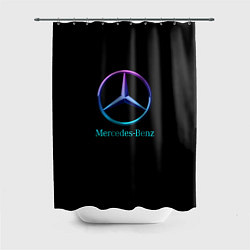 Шторка для душа Mercedes neon logo, цвет: 3D-принт