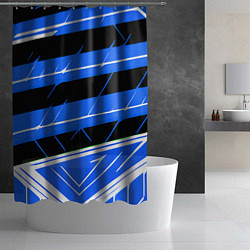 Шторка для душа Чёрно-белые полосы на синем фоне, цвет: 3D-принт — фото 2
