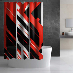 Шторка для душа Black and red stripes on a white background, цвет: 3D-принт — фото 2
