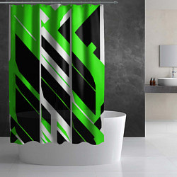 Шторка для душа Black and green stripes on a white background, цвет: 3D-принт — фото 2