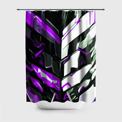 Шторка для душа Хаотичная фиолетово-белая абстракция на чёрном фон, цвет: 3D-принт