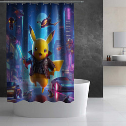 Шторка для душа Кибер Пикачу в неоновом городе - нейросеть, цвет: 3D-принт — фото 2