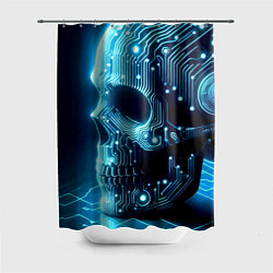 Шторка для душа Cyber neon skull - ai art с дорожками на плате, цвет: 3D-принт