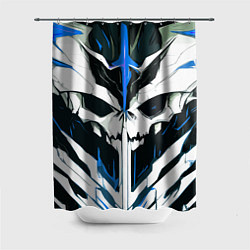 Шторка для душа Абстрактный белый череп и синие полосы, цвет: 3D-принт