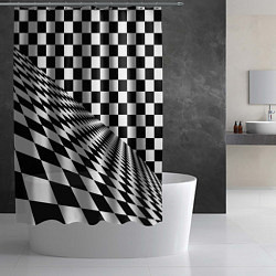 Шторка для душа Шахматная психоделика иллюзия, цвет: 3D-принт — фото 2