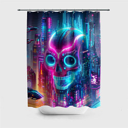 Шторка для душа Neon skull in metropolis - future, цвет: 3D-принт