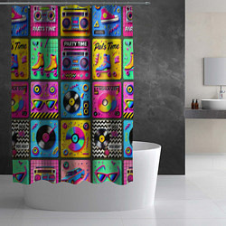 Шторка для душа Вибрации 90-х вечеринка в стиле ретро, цвет: 3D-принт — фото 2