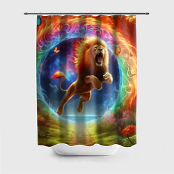 Шторка для душа Лев прыгает через огненное кольцо - нейроарт фанта, цвет: 3D-принт