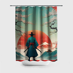 Шторка для душа Яркий самурай на закате, цвет: 3D-принт