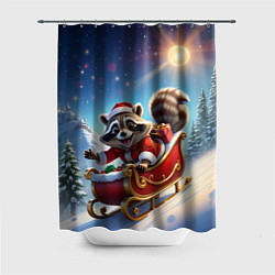 Шторка для душа Енот на санях, цвет: 3D-принт