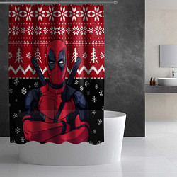 Шторка для душа Дэдпул новогодний узор, цвет: 3D-принт — фото 2