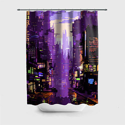 Шторка для душа Киберпанк город фиолетовый, цвет: 3D-принт
