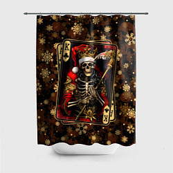 Шторка для душа Карточный король-скелет в костюме Санты, цвет: 3D-принт