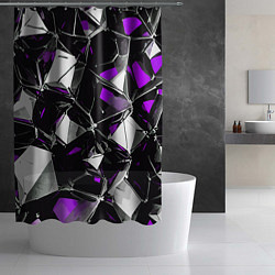 Шторка для душа Фиолетово-белый паттерн на чёрном фоне, цвет: 3D-принт — фото 2