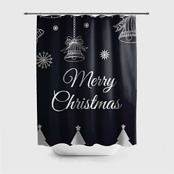 Шторка для душа Колокольчики и елки merry christmas, цвет: 3D-принт