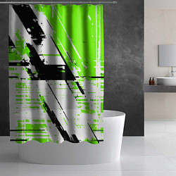 Шторка для душа Diagonal black and green stripes on a white backgr, цвет: 3D-принт — фото 2