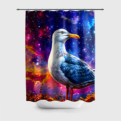 Шторка для душа Чайка и космос, цвет: 3D-принт