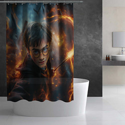 Шторка для душа Гарри Поттер в окружении огня, цвет: 3D-принт — фото 2