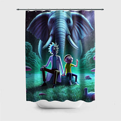 Шторка для душа Рик и Морти - портрет на фоне слона, цвет: 3D-принт