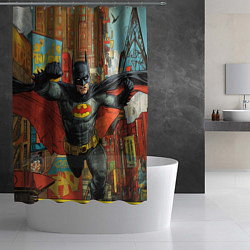 Шторка для душа Бэтмен на фоне города, цвет: 3D-принт — фото 2