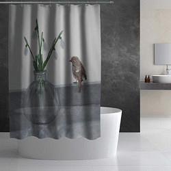 Шторка для душа Подснежники и птичка, цвет: 3D-принт — фото 2