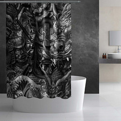 Шторка для душа Самурай и дракон в стиле татуировки ирезуми, цвет: 3D-принт — фото 2