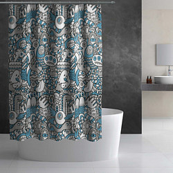 Шторка для душа Дудлинг серо-голубой, цвет: 3D-принт — фото 2