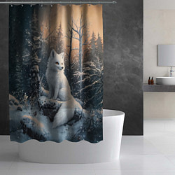 Шторка для душа Белый лисенок в зимнем лесу, цвет: 3D-принт — фото 2