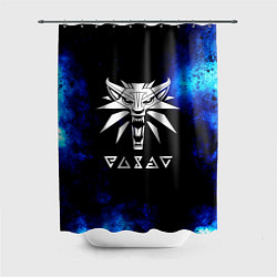 Шторка для душа Ведьмак лого синие краски, цвет: 3D-принт