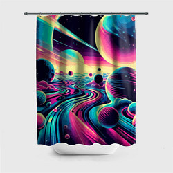 Шторка для душа Неоновый разноцветный космос, цвет: 3D-принт