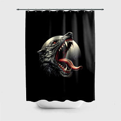 Шторка для душа Волчья морда на фоне луны - нейроарт, цвет: 3D-принт