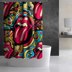 Шторка для душа Rolling Stones logo - pop art pattern, цвет: 3D-принт — фото 2