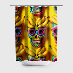 Шторка для душа Мексиканские черепа и бананы - паттерн, цвет: 3D-принт