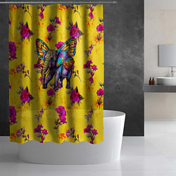 Шторка для душа Слон с крыльями бабочки на цветочном фоне, цвет: 3D-принт — фото 2