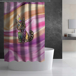 Шторка для душа Котенок в костюме единорога, цвет: 3D-принт — фото 2