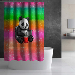Шторка для душа Панда с кофе за ноутом, цвет: 3D-принт — фото 2