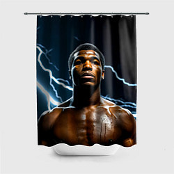 Шторка для душа Мухаммед Али и молния, цвет: 3D-принт