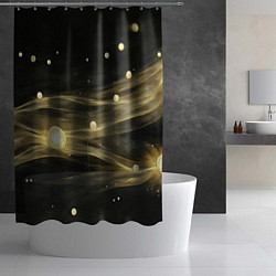 Шторка для душа Золотистый свет на черной текстуре, цвет: 3D-принт — фото 2