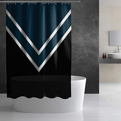 Шторка для душа Синий с чёрным и белые полосы, цвет: 3D-принт — фото 2