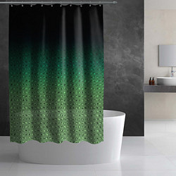 Шторка для душа Чёрно-зелёный градиент с узором, цвет: 3D-принт — фото 2